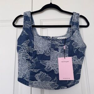 NWT Avec Les Filles Floral Demin Top XS